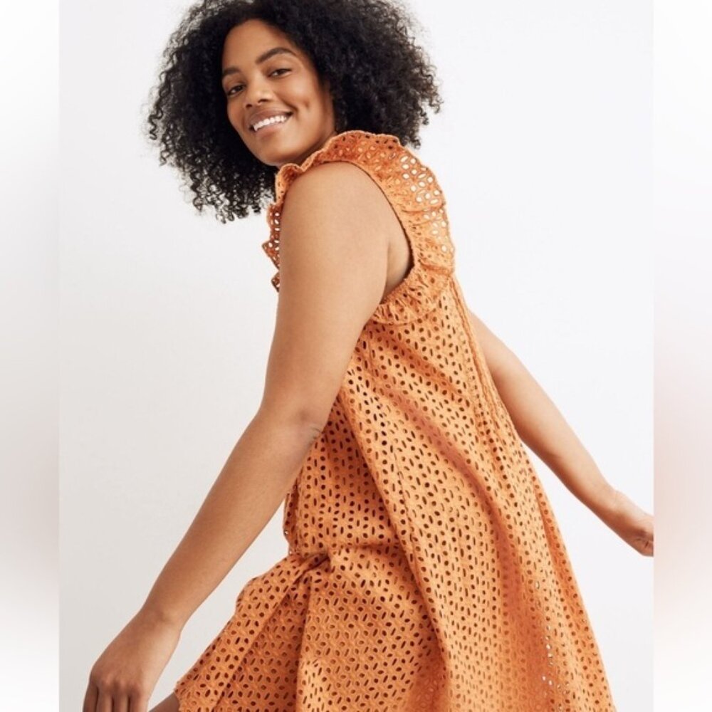 MADEWELL Eyelet Ruffle-Sleeve Pintuck Mini Dress Women’s XX-Large - Picture 9 of 12